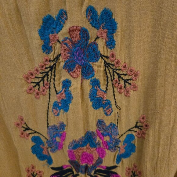 Free People Victorian Mini Dress Mustard Embroidered A Line Bohemian Size L - Picture 9 of 12